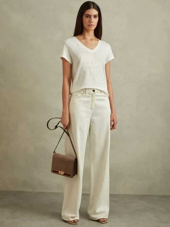 Women Reiss TShirts Lottie Marled Linen VNeck TShirt White