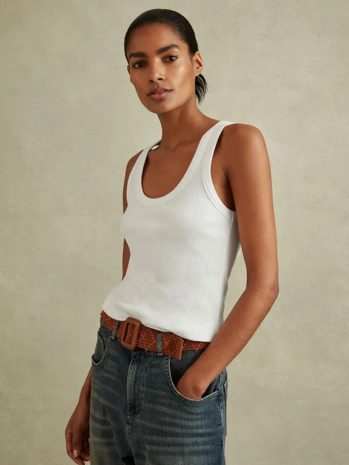 Women Reiss Tops Elle Ribbed Cotton Blend Vest White