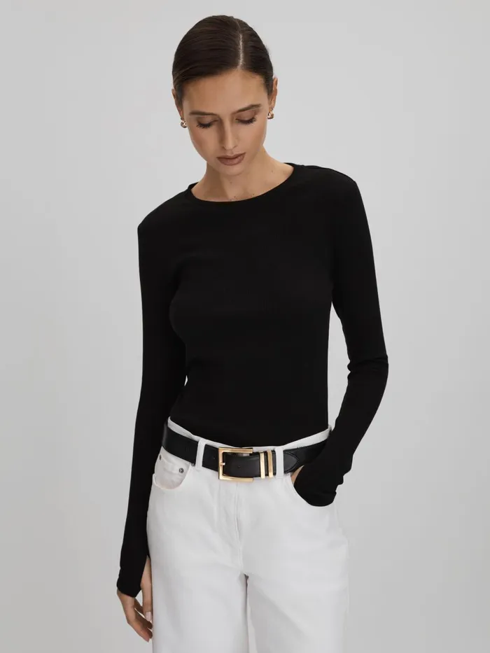 Women Reiss Tops Tora Cotton Blend Crew Neck Top Black
