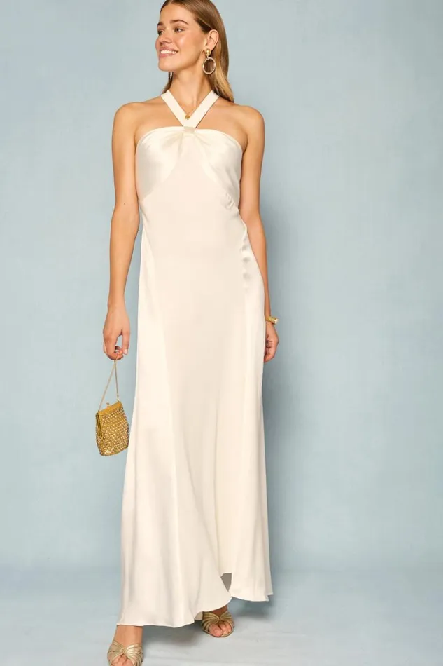 Women RIXO All Bridal Eve OpenBack Silk Gown Ivory