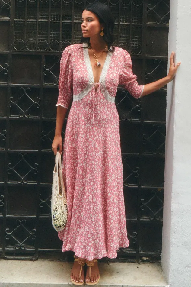 Women RIXO All Clothing Amina Midi Dress Amelie Floral Pink