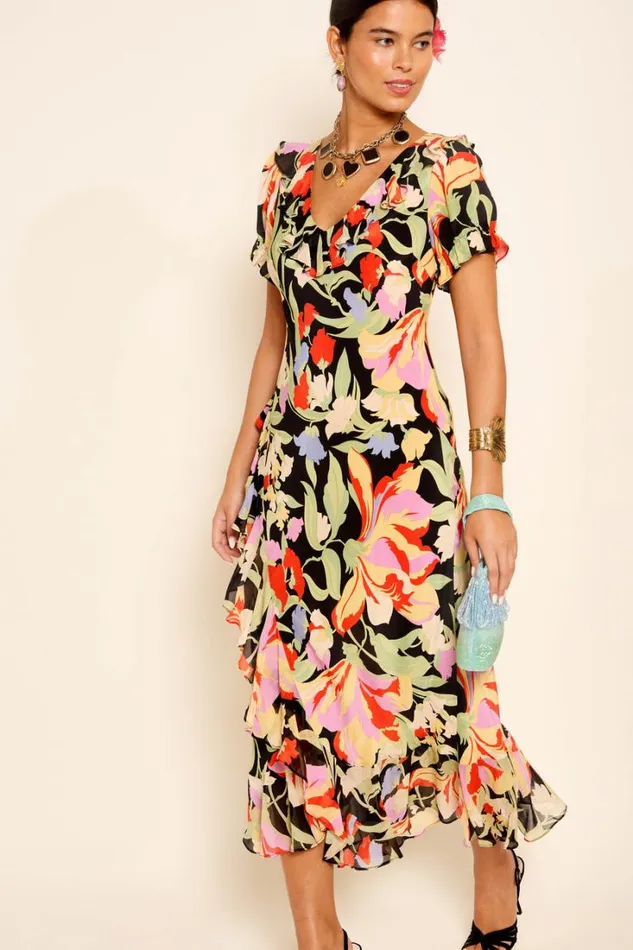 Women RIXO All Clothing Clementina Silk Dress Cece Floral Black