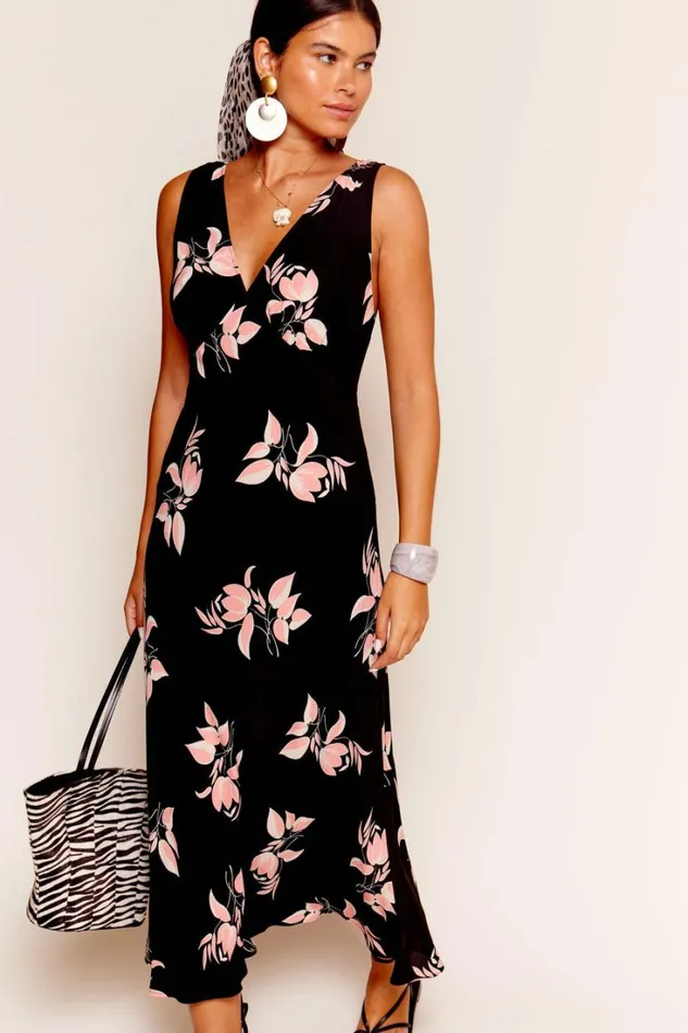 Women RIXO All Clothing Sandrine Midi Dress Sakura Floral Pink