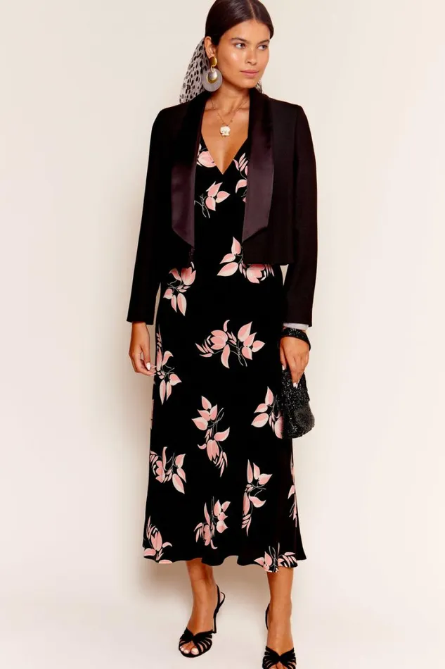 Women RIXO All Clothing Sandrine Midi Dress Sakura Floral Pink