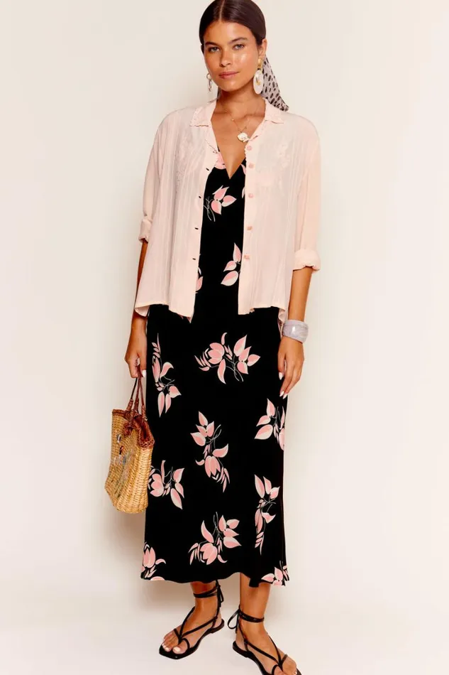 Women RIXO All Clothing Sandrine Midi Dress Sakura Floral Pink