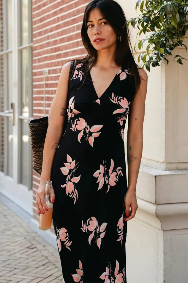 Women RIXO All Clothing Sandrine Midi Dress Sakura Floral Pink