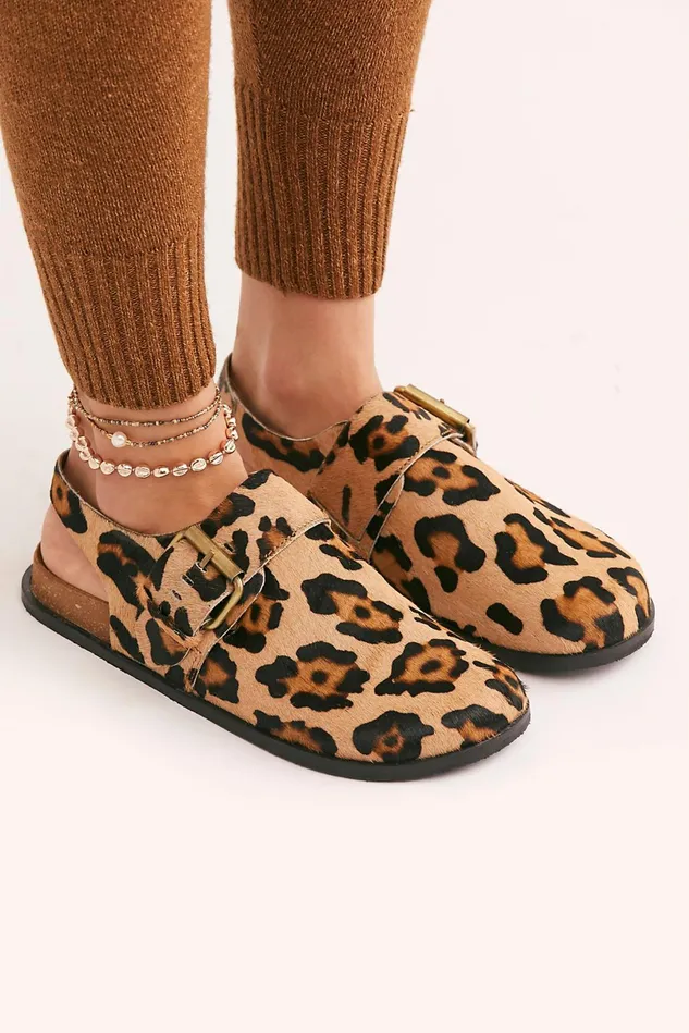 Women Sandals Free People Printed Seattle Sling Back Flat Leopard