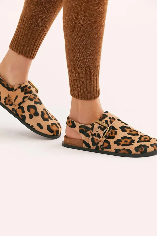 Women Sandals Free People Printed Seattle Sling Back Flat Leopard