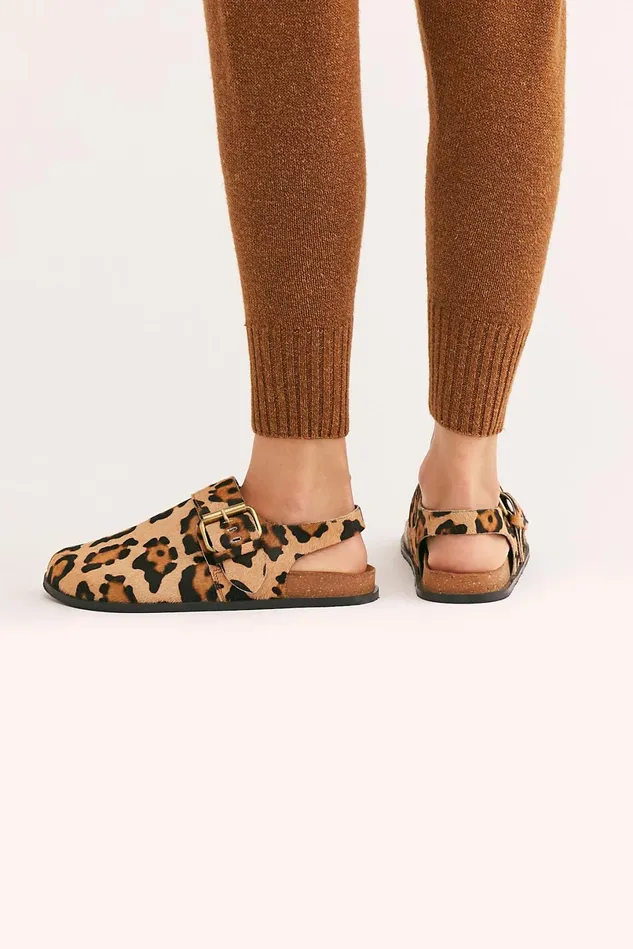 Women Sandals Free People Printed Seattle Sling Back Flat Leopard