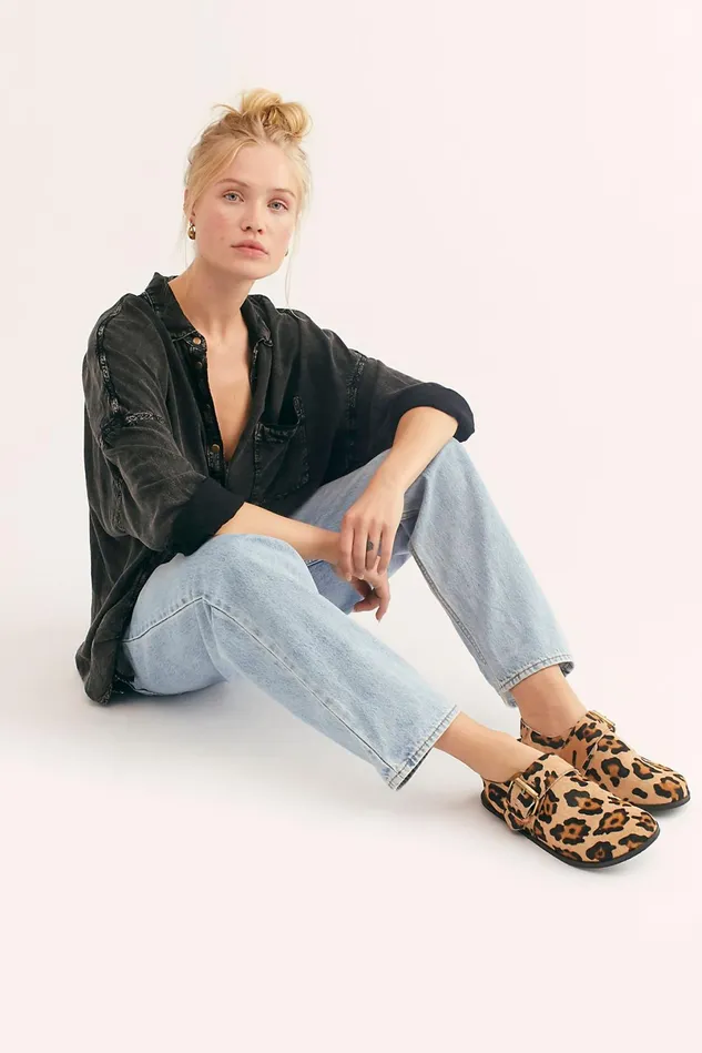 Women Sandals Free People Printed Seattle Sling Back Flat Leopard