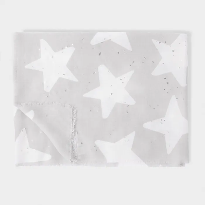 Women Scarves and Womenswear Katie Loxton Starshine Printed Scarf 8211 Pale Grey White And Silver