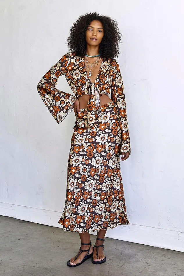 Women Skirts Free People Yvette Silk Jacquard Set Espresso Multi
