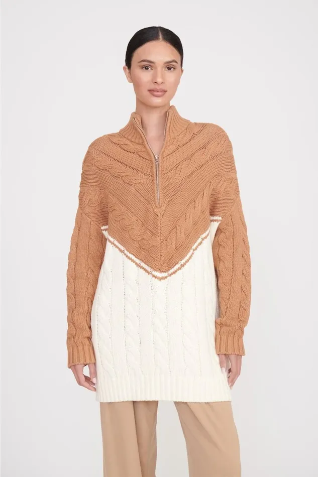 Women STAUD Knits HAMPTON SWEATER CAMEL IVORY