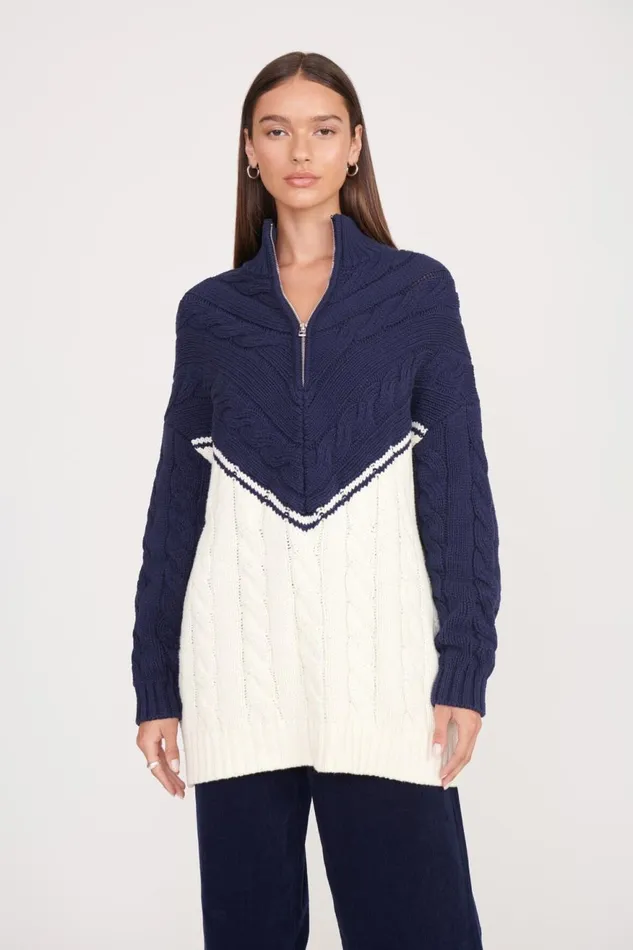 Women STAUD Knits HAMPTON SWEATER NAVY IVORY