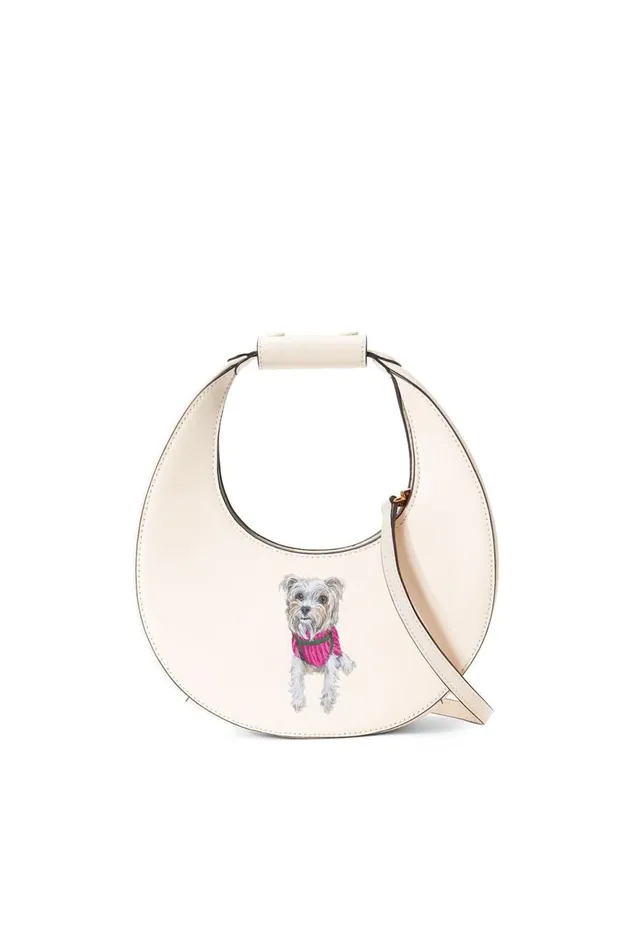 Women STAUD Pet Handbags CUSTOM MINI MOON BAG CREAM