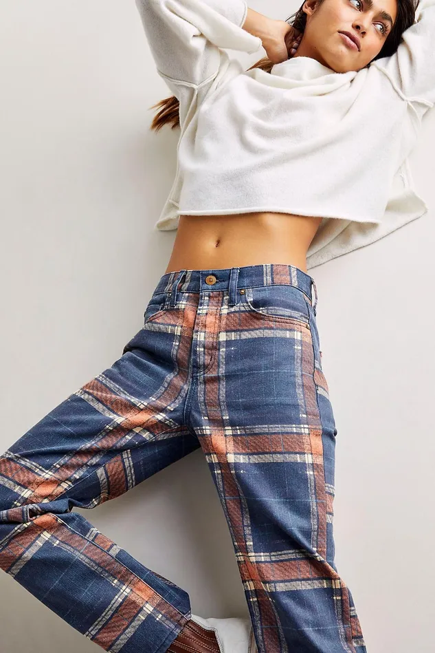 Women StraightLeg Jeans Free People Baker Plaid Boyfriend Jeans Tokyo Blue Plaid Women StraightLeg Jeans Free People Baker Plaid Boyfriend Jeans Tokyo Blue Plaid