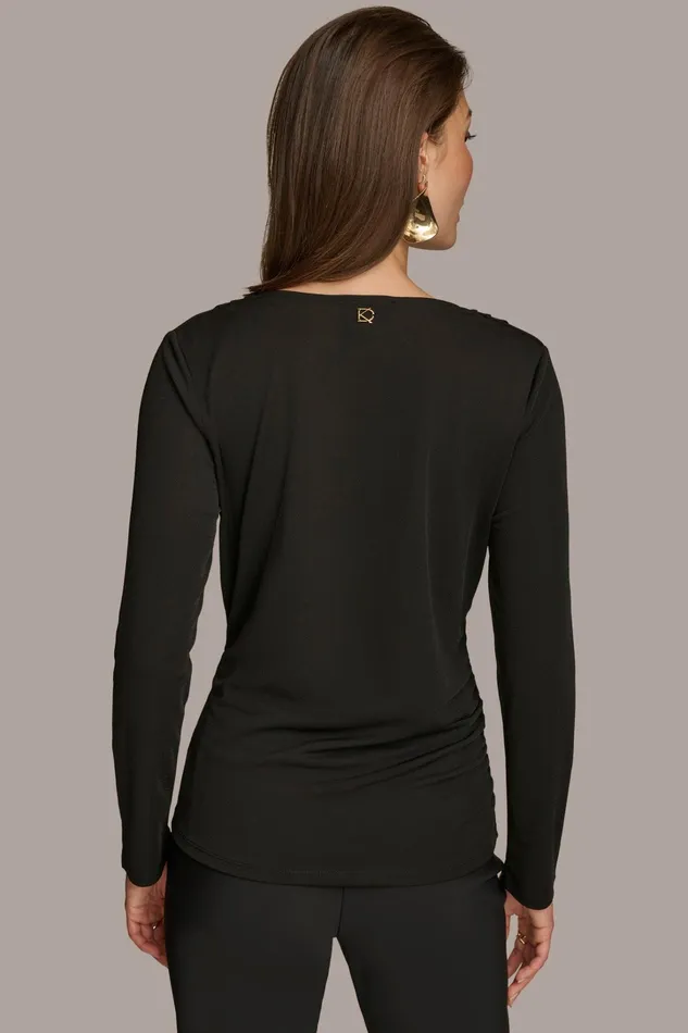 Women Sweaters And Tops Donna Karan DRAPED FRONT TOP Black