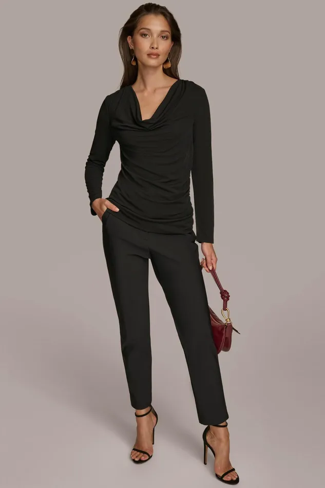 Women Sweaters And Tops Donna Karan DRAPED FRONT TOP Black