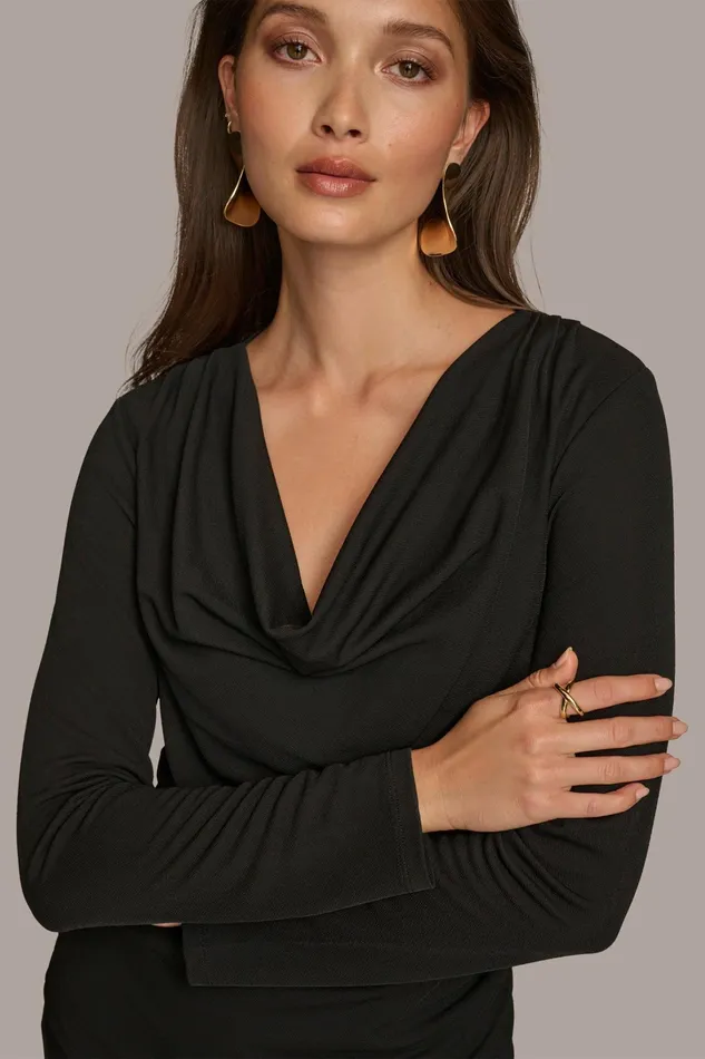 Women Sweaters And Tops Donna Karan DRAPED FRONT TOP Black