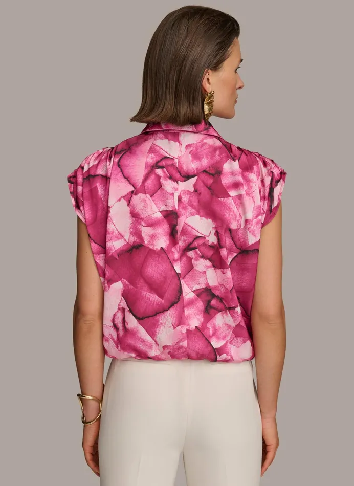 Women Sweaters And Tops Donna Karan PRINT CINCHED SHOULDER BLOUSE Cactus Flower