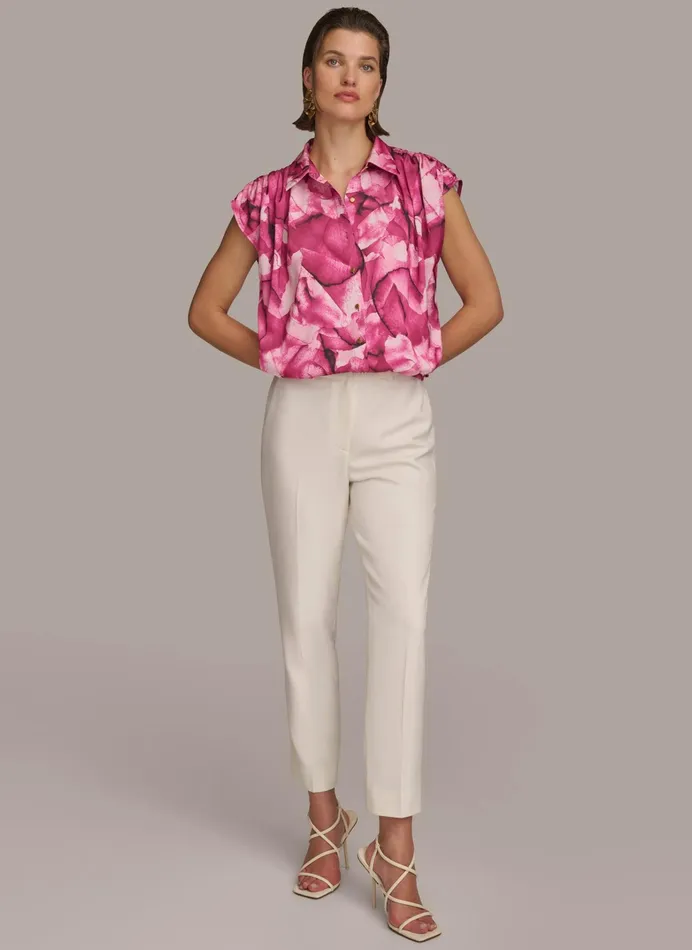 Women Sweaters And Tops Donna Karan PRINT CINCHED SHOULDER BLOUSE Cactus Flower