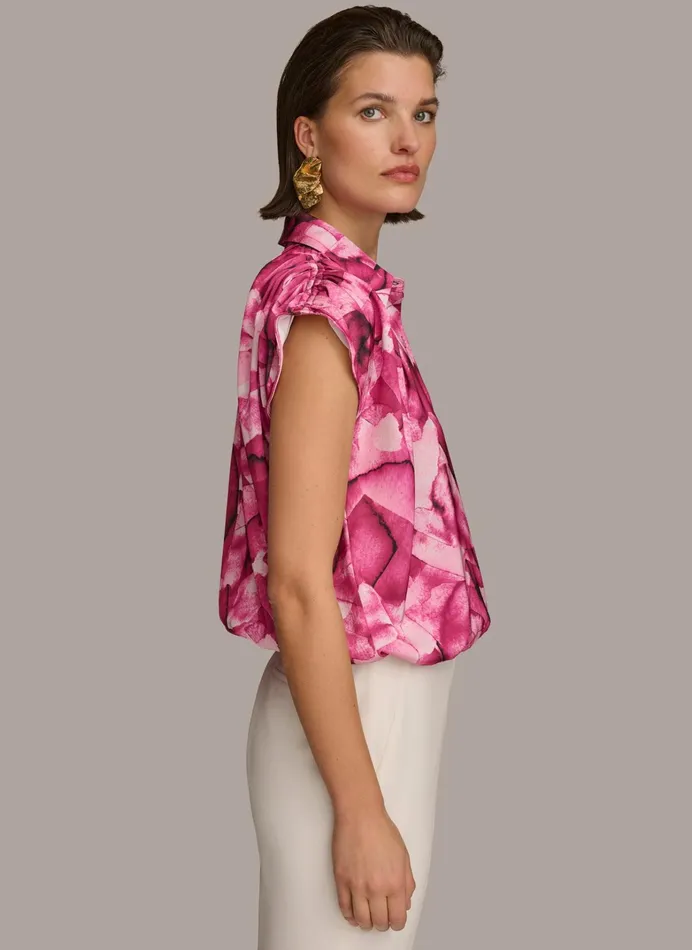Women Sweaters And Tops Donna Karan PRINT CINCHED SHOULDER BLOUSE Cactus Flower