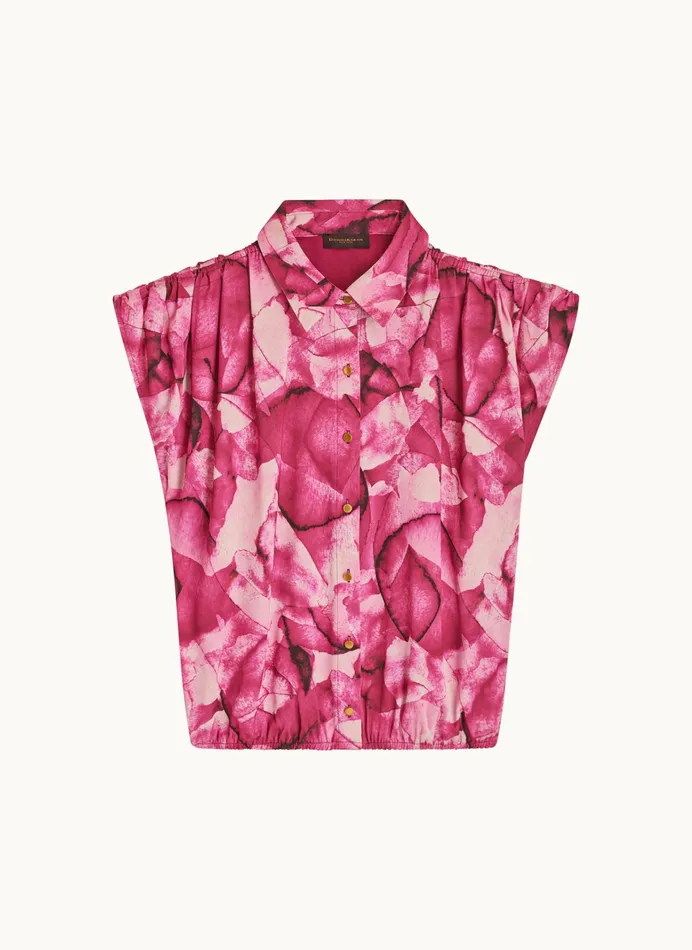 Women Sweaters And Tops Donna Karan PRINT CINCHED SHOULDER BLOUSE Cactus Flower