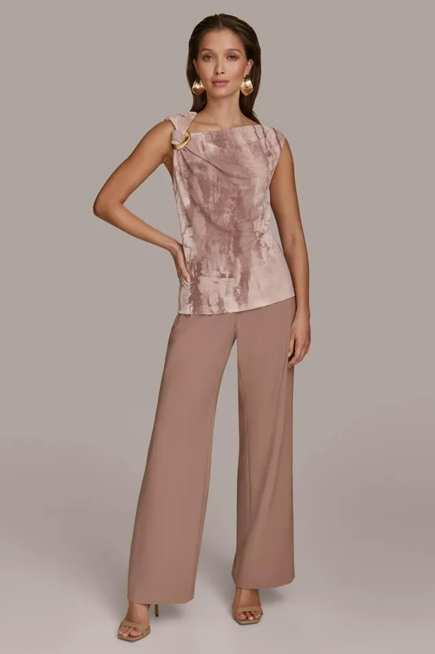 Women Sweaters And Tops Donna Karan PRINT SHOULDER TWIST HARDWARE TOP Mink Multi