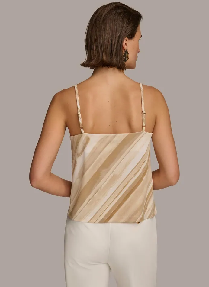 Women Sweaters And Tops Donna Karan PRINTED COWL STRAPPY CAMI Beige