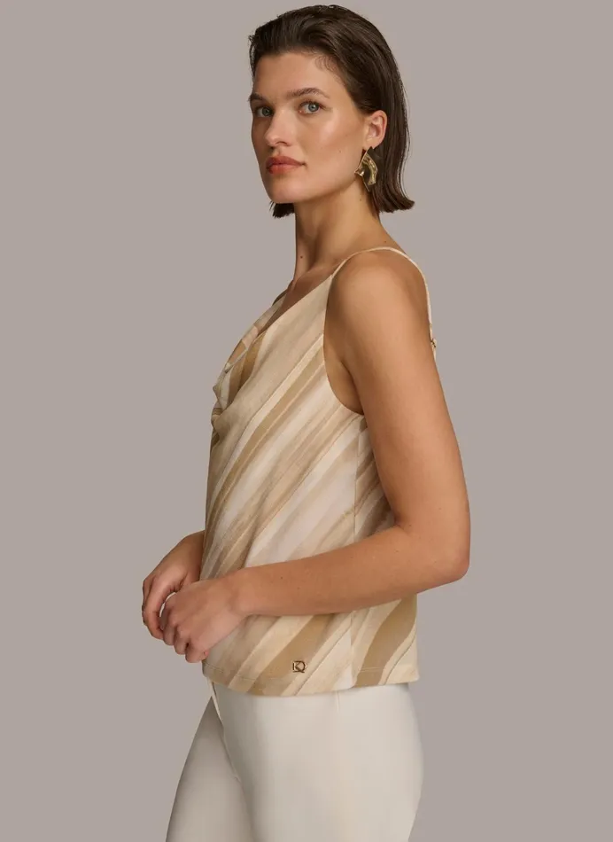 Women Sweaters And Tops Donna Karan PRINTED COWL STRAPPY CAMI Beige