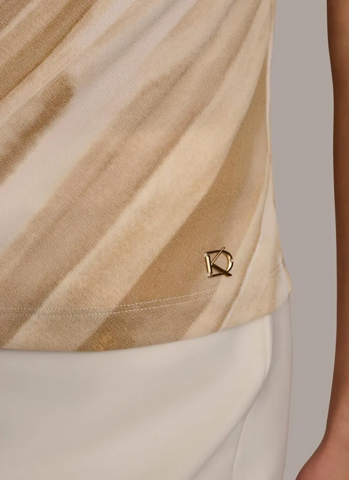 Women Sweaters And Tops Donna Karan PRINTED COWL STRAPPY CAMI Beige