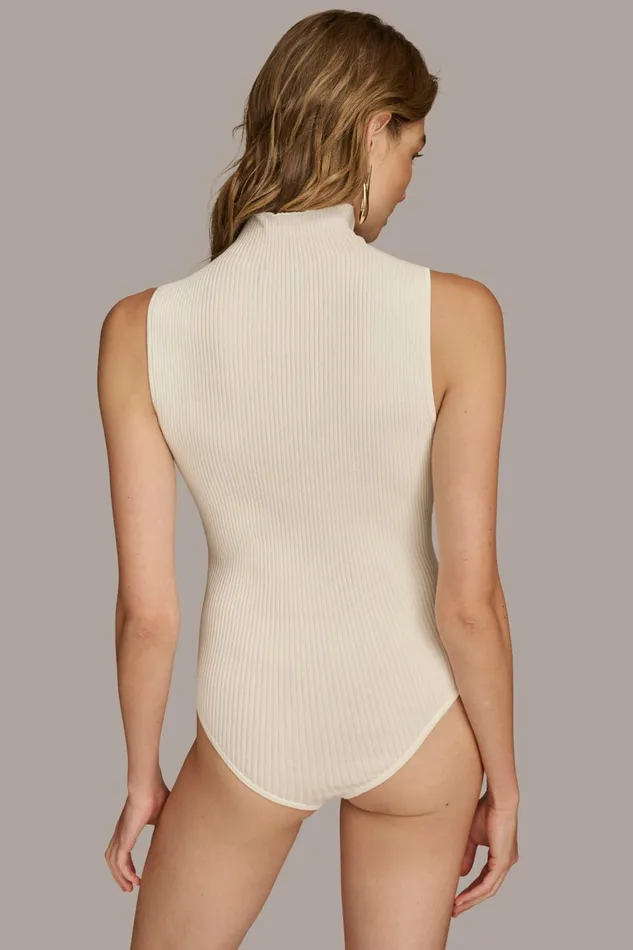Women Sweaters And Tops Donna Karan RIB MOCK NECK BODYSUIT Ivory