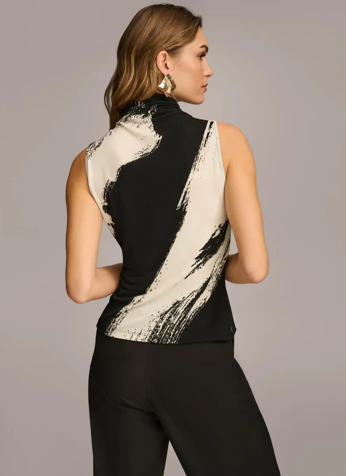 Women Sweaters And Tops Donna Karan SLEEVELESS MOCK NECK TOP Blackcream