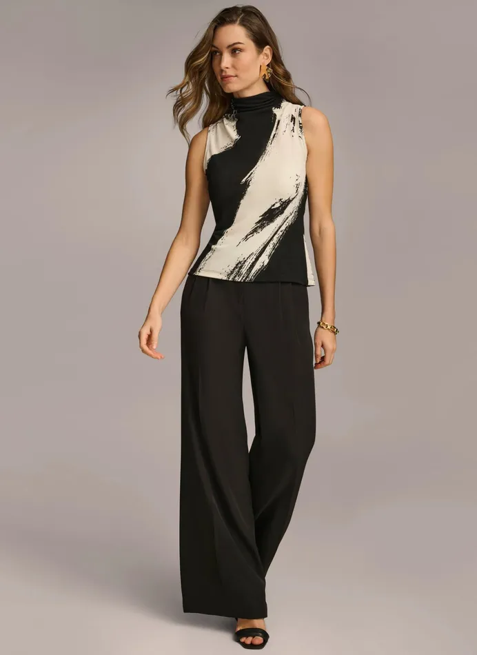 Women Sweaters And Tops Donna Karan SLEEVELESS MOCK NECK TOP Blackcream