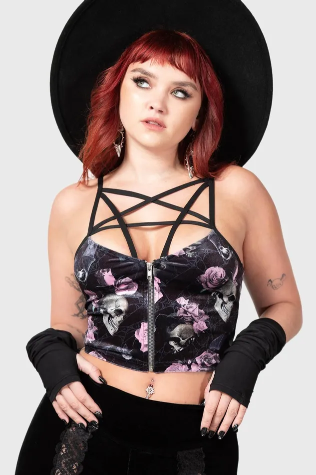 Women TShirts and Vests Killstar Lost In Sin Zip Top BLACKPINK