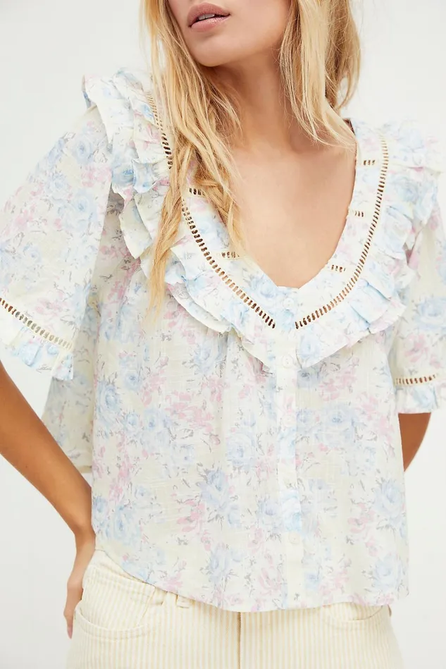 Women Tops Free People Unreal Love Top Porcelain Combo