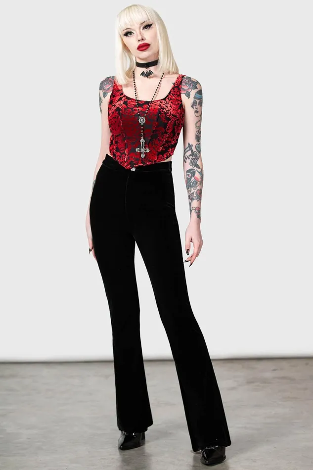 Women Velvet Killstar Thena039s Thistle Velvet Bootcut Trousers