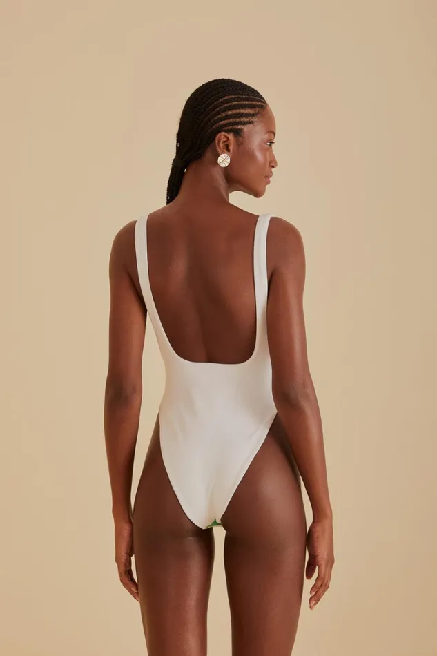 Women White Carioca Posters One Piece Swimsuit Carioca Posters Offwhite FARM Rio OnePiece Swimsuits