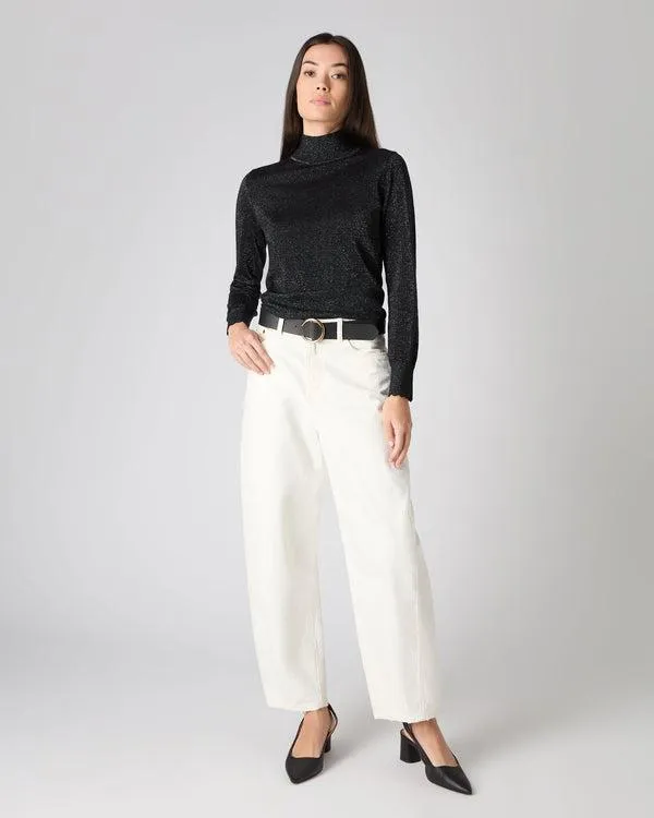 Women Women039s Crop Mock Neck Sweater With LurexIn Black Sparkle Black Sparkle NPeal Turtle Necks