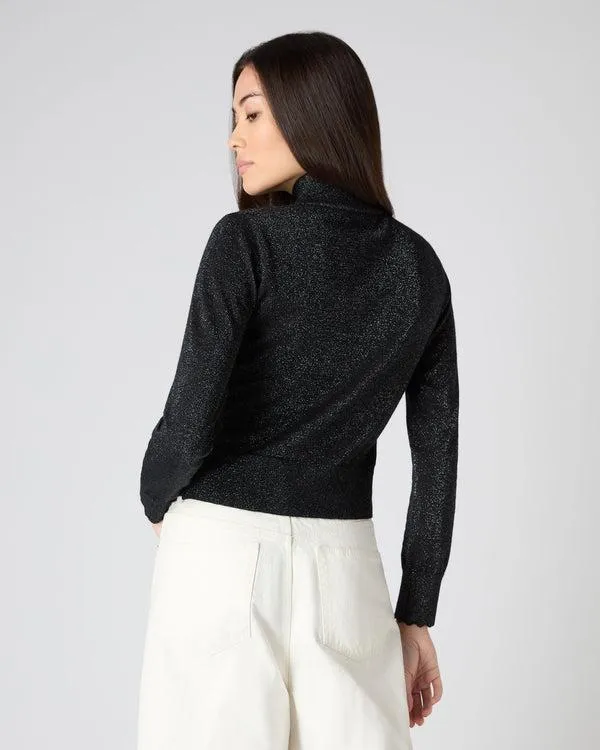 Women Women039s Crop Mock Neck Sweater With LurexIn Black Sparkle Black Sparkle NPeal Turtle Necks