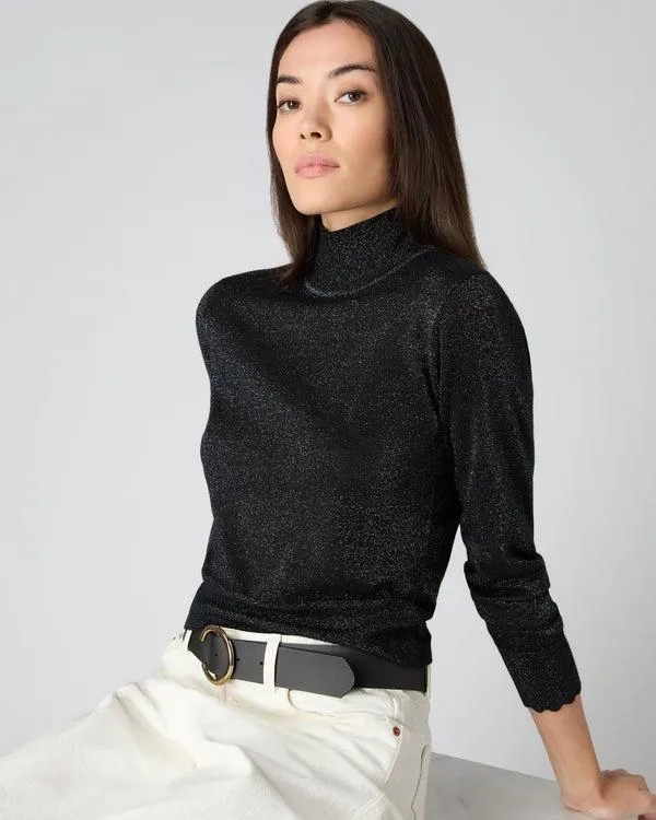 Women Women039s Crop Mock Neck Sweater With LurexIn Black Sparkle Black Sparkle NPeal Turtle Necks