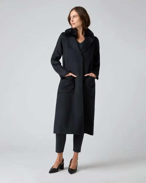 Women Women039s Fur Collar Woven CoatIn Navy Blue Navy Blue NPeal Coats and Jackets