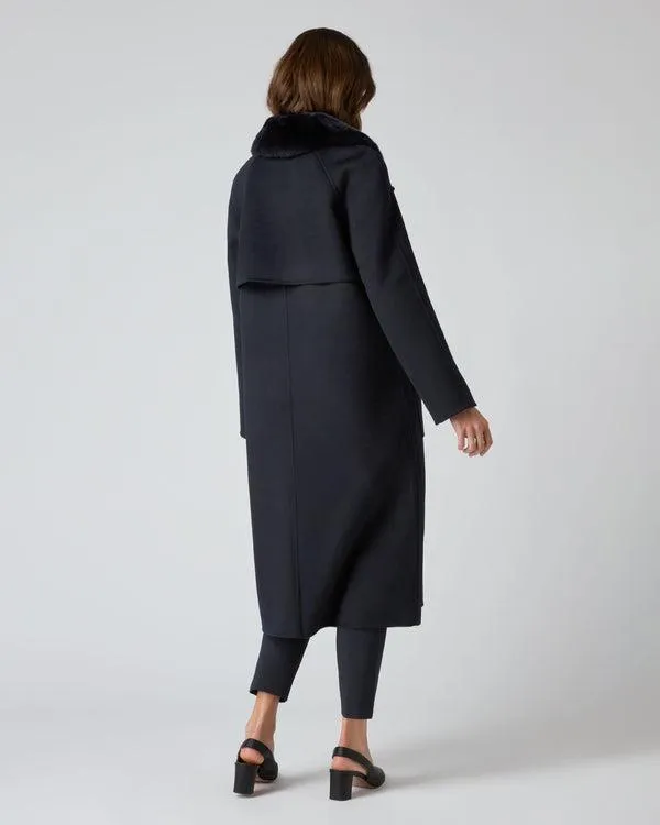 Women Women039s Fur Collar Woven CoatIn Navy Blue Navy Blue NPeal Coats and Jackets