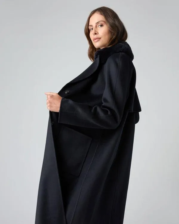 Women Women039s Fur Collar Woven CoatIn Navy Blue Navy Blue NPeal Coats and Jackets