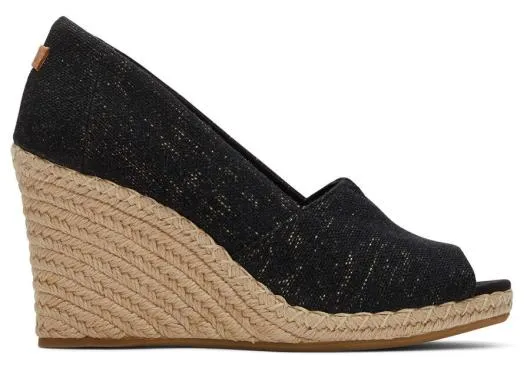 Women WomenMichelle Wedge Heel Black Metallic Linen TOMS Espadrilles