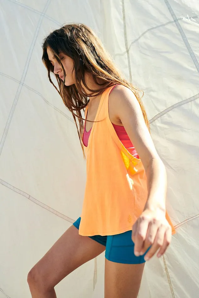 Women Workout Tops Free People Keep Rolling Tank Electric Orange