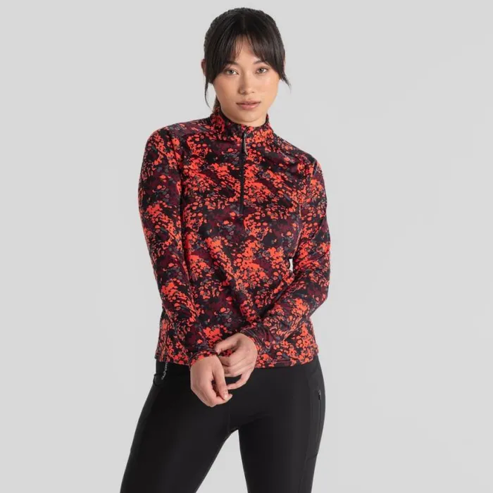 Womens Long Sleeve Craghoppers Dynamic Pro Half Zip TShirt Rose Coral Print