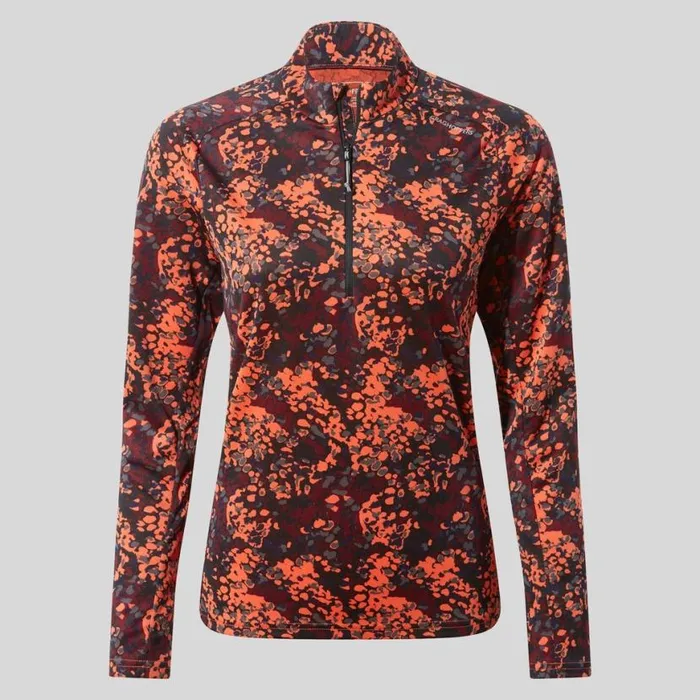 Womens Long Sleeve Craghoppers Dynamic Pro Half Zip TShirt Rose Coral Print Womens Long Sleeve Craghoppers Dynamic Pro Half Zip TShirt Rose Coral Print