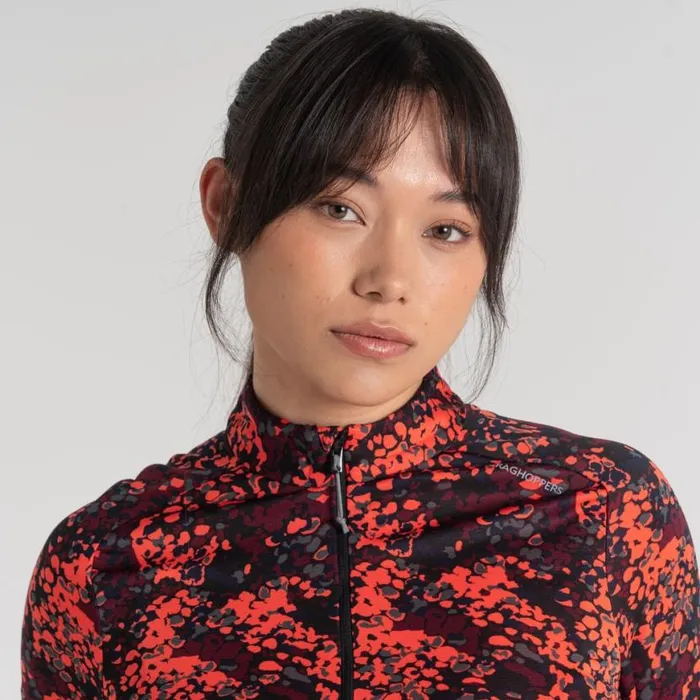 Womens Long Sleeve Craghoppers Dynamic Pro Half Zip TShirt Rose Coral Print Womens Long Sleeve Craghoppers Dynamic Pro Half Zip TShirt Rose Coral Print
