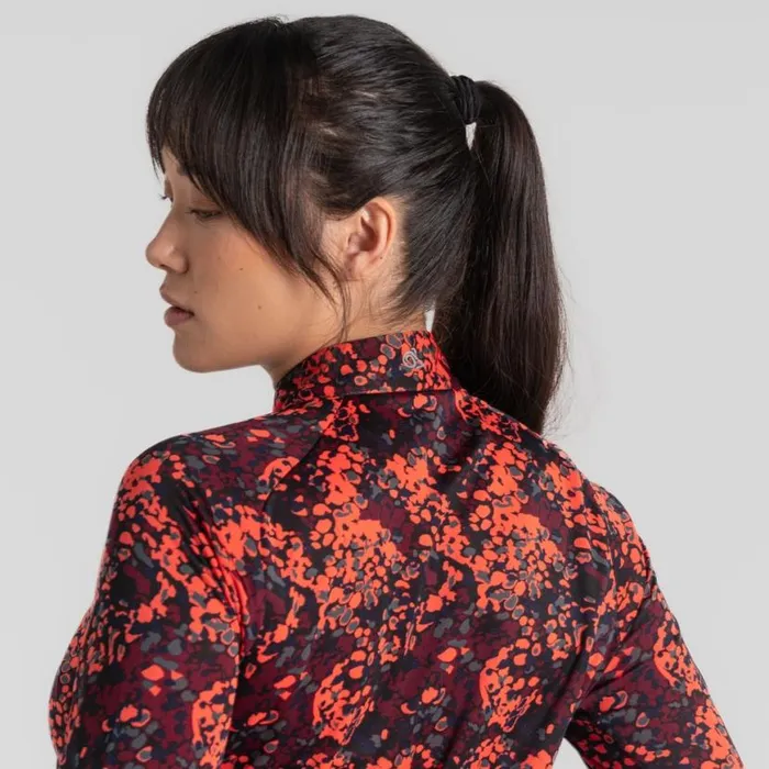 Womens Long Sleeve Craghoppers Dynamic Pro Half Zip TShirt Rose Coral Print Womens Long Sleeve Craghoppers Dynamic Pro Half Zip TShirt Rose Coral Print